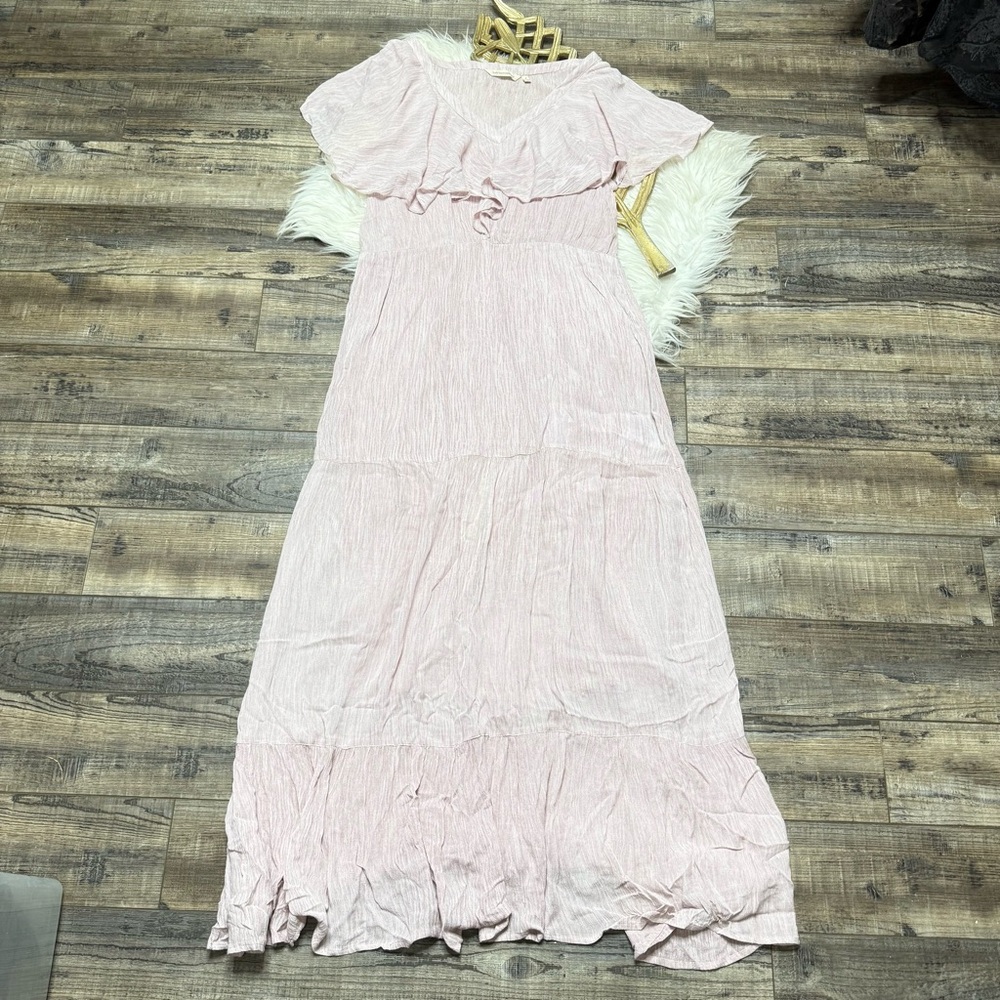 Soft Surroundings Ruffle V-Neckline Maeve Midi/Maxi  Dress